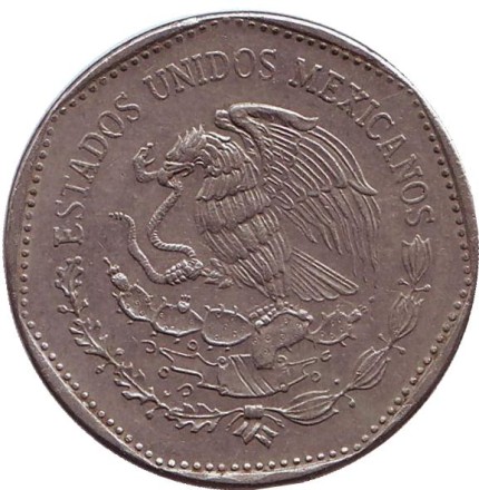 Монета 5 песо. 1981 год, Мексика. Кетцалькоатль. (Пернатый змей).
