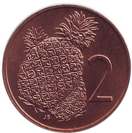 Монета 2 цента. 1974 год, Острова Кука. UNC. Ананас.