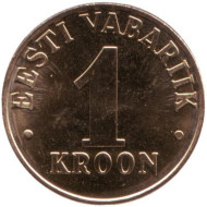 Монета 1 крона. 2001 год, Эстония. UNC Монета 1 крона. 2001 год, Эстония. UNC