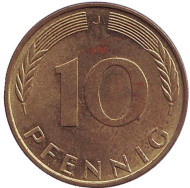 Монета 10 пфеннигов. 1971 год (J), ФРГ. Дубовые листья. Монета 10 пфеннигов. 1971 год (J), ФРГ. Дубовые листья.