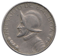 Васко Нуньес де Бальбоа. Монета 1/4 бальбоа. 1968 год, Панама.