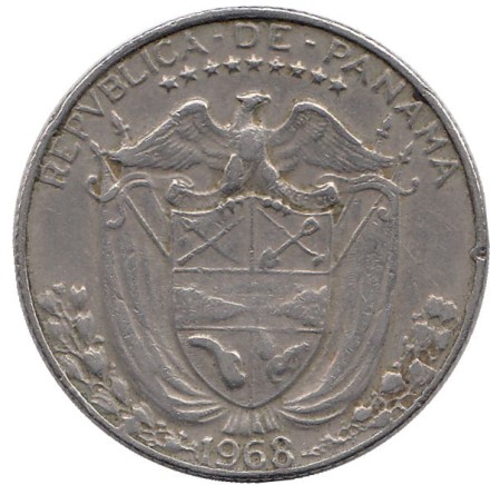 Монета 1/4 бальбоа. 1968 год, Панама. Васко Нуньес де Бальбоа.