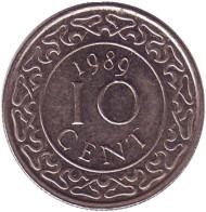 Монета 10 центов. 1989 год, Суринам.