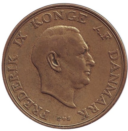 Монета 2 кроны. 1959 год, Дания. Фредерик IX. Редкий год! Монета 2 кроны. 1959 год, Дания. Фредерик IX. Редкий год!