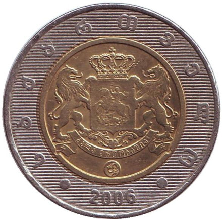 Монета 2 лари, 2006 год, Грузия. Из обращения. Монета 2 лари, 2006 год, Грузия. Из обращения.