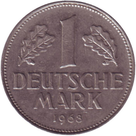 Монета 1 марка. 1968 год (G), ФРГ.