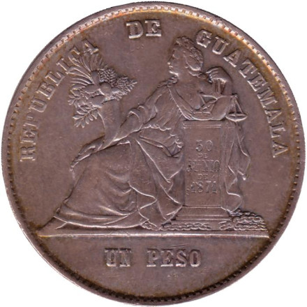 Монета 1 песо. 1872 год, Гватемала.