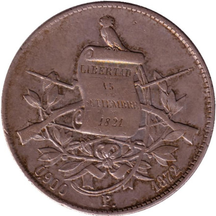 Монета 1 песо. 1872 год, Гватемала.