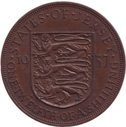 Монета 1/12 шиллинга. 1937 год, Джерси.
