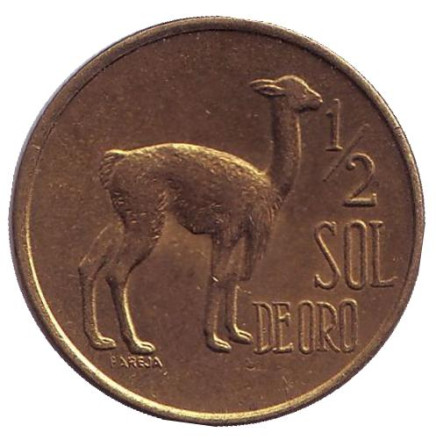 Монета 1/2 соля. 1974 год, Перу. Лама.