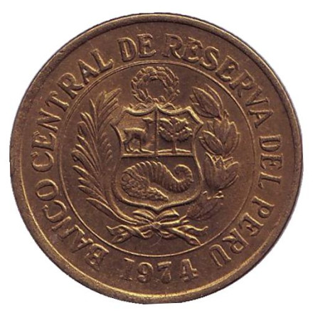 Монета 1/2 соля. 1974 год, Перу. Лама.