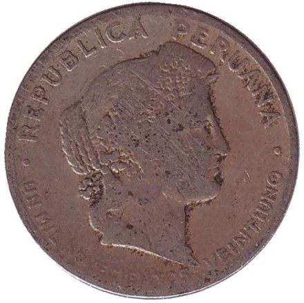 Монета 20 сентаво. 1921 год, Перу. Монета 20 сентаво. 1921 год, Перу.