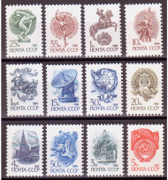Марки почтовые. Серия из 12 штук. 1988 год, СССР. Стандарт. (Металлография).