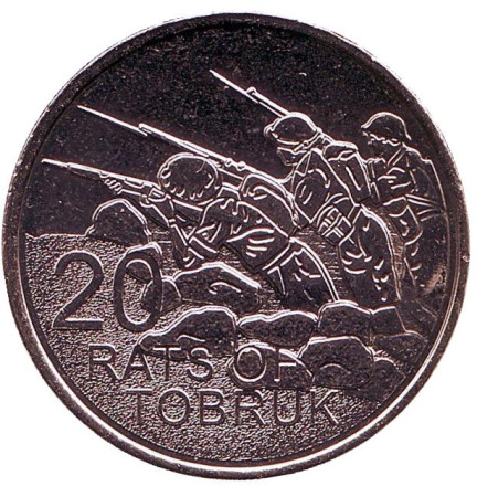 Монета 20 центов. 2016 год, Австралия. Крысы Тобрука. (Осада Тобрука).