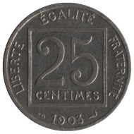 Монета 25 сантимов. 1903 год, Франция. Монета 25 сантимов. 1903 год, Франция.