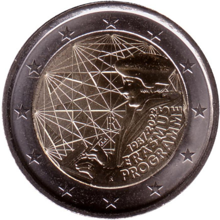 Монета 2 евро. 2022 год, Италия. 35 лет программе Эразмус.