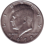 Монета 50 центов. 1972 год (D), США. Джон Кеннеди. Монета 50 центов. 1972 год (D), США. Джон Кеннеди.
