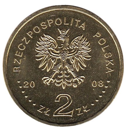 Монета 2 злотых, 2008 год, Польша. Казимеж-Дольны.