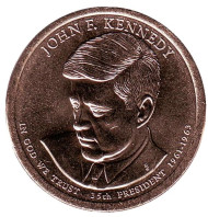 35-й президент США. Джон Кеннеди. Монетный двор D. 1 доллар, 2015 год, США. 35-й президент США. Джон Кеннеди. Монетный двор D. 1 доллар, 2015 год, США.