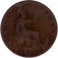 Монета 1/2 пенни. 1876 год, Великобритания. Монета 1/2 пенни. 1876 год, Великобритания.