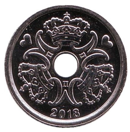 Монета 1 крона. 2018 год, Дания. Монета 1 крона. 2018 год, Дания.