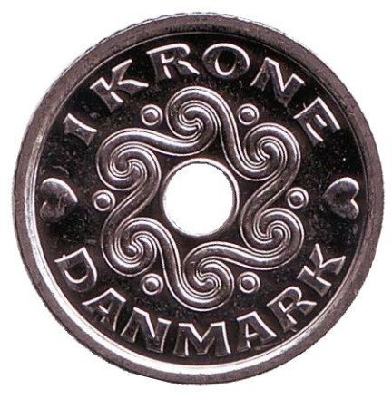 Монета 1 крона. 2018 год, Дания.