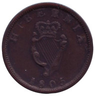 Монета 1/2 пенни. 1805 год, Ирландия. Георг III. Монета 1/2 пенни. 1805 год, Ирландия. Георг III.