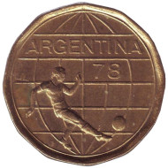 Монета 50 песо. 1978 год, Аргентина. Чемпионат мира по футболу. Монета 50 песо. 1978 год, Аргентина. Чемпионат мира по футболу.