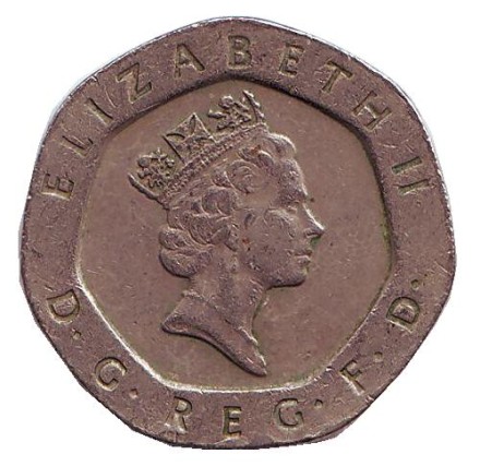 Монета 20 пенсов. 1994 год, Великобритания.