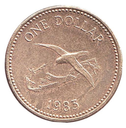 Монета 1 доллар. 1983 год, Бермудские острова. Бермудский тайфунник.