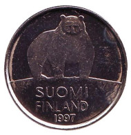 Монета 50 пенни. 1997 год, Финляндия. UNC. Медведь. Монета 50 пенни. 1997 год, Финляндия. UNC. Медведь.