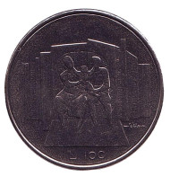 Монета 100 лир. 1976 год, Сан-Марино. Семья с ребенком. Монета 100 лир. 1976 год, Сан-Марино. Семья с ребенком.