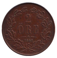 Монета 2 эре. 1861 год, Швеция. Монета 2 эре. 1861 год, Швеция.
