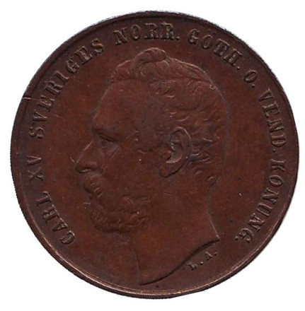 Монета 2 эре. 1861 год, Швеция. Монета 2 эре. 1861 год, Швеция.