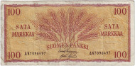 Банкнота 100 марок. 1957 год, Финляндия. Банкнота 100 марок. 1957 год, Финляндия.