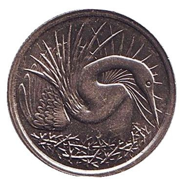 Монета 5 центов. 1981 год, Сингапур. (Магнитная) Большая белая цапля.