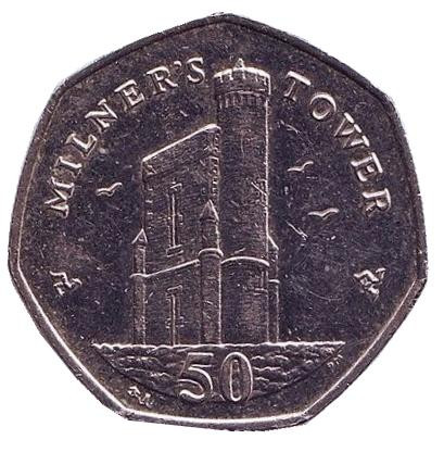 Монета 50 пенсов. 2014 год, Остров Мэн. (BA) Башня Милнера.