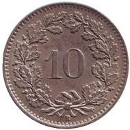 Монета 10 раппенов. 1960 год, Швейцария. Монета 10 раппенов. 1960 год, Швейцария.