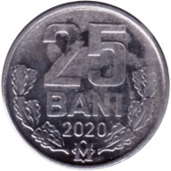 Монета 25 бани. 2020 год, Молдавия. Монета 25 бани. 2020 год, Молдавия.
