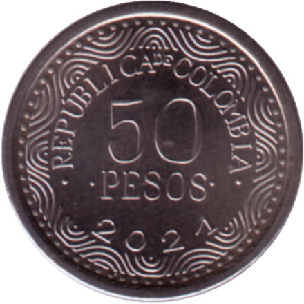 Монета 50 песо. 2021 год, Колумбия. Очковый медведь.