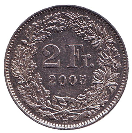 Монета 2 франка. 2005 год, Швейцария. Гельвеция.
