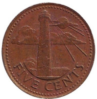 Монета 5 центов. 1973 год, Барбадос. Маяк. Монета 5 центов. 1973 год, Барбадос. Маяк.