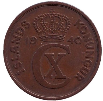 Монета 5 аураров. 1940 год, Исландия. Монета 5 аураров. 1940 год, Исландия.