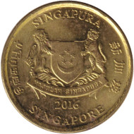 Монета 5 центов. 2016 год, Сингапур. Театр Эспланада. Монета 5 центов. 2016 год, Сингапур. Театр Эспланада.