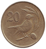Монета 20 центов. 1985 год. Кипр. Птица. Монета 20 центов. 1985 год. Кипр. Птица.