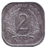 Монета 2 цента. 1998 год, Восточно-Карибские государства.