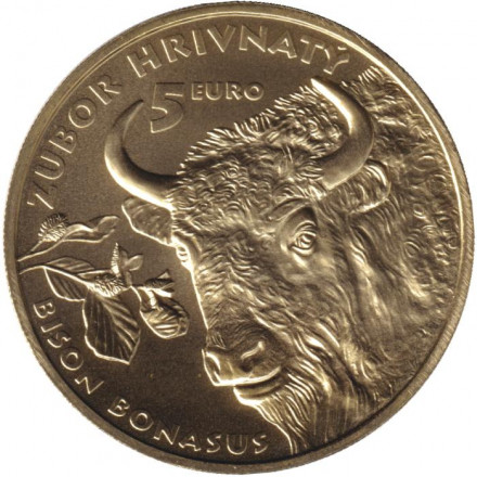 Монета 5 евро. 2024 год, Словакия. Зубр. Монета 5 евро. 2024 год, Словакия. Зубр.
