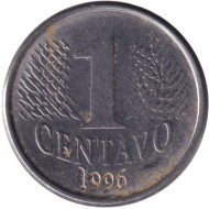 Монета 1 сентаво. 1996 год, Бразилия. Монета 1 сентаво. 1996 год, Бразилия.