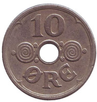 Монета 10 эре. 1929 год, Дания. Монета 10 эре. 1929 год, Дания.