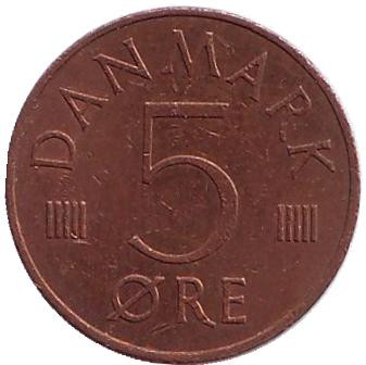 Монета 5 эре. 1978 год, Дания. S;B